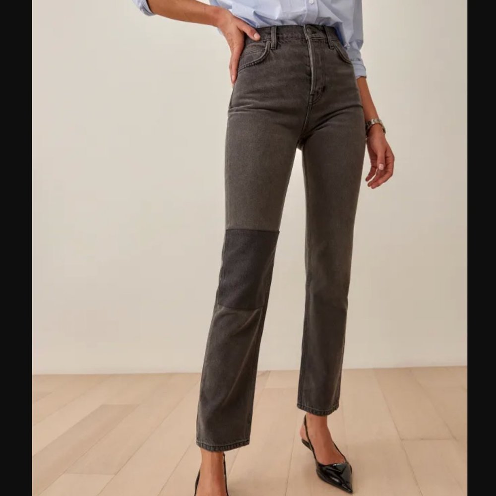 Cynthia Patch High Rise Straight Jeans